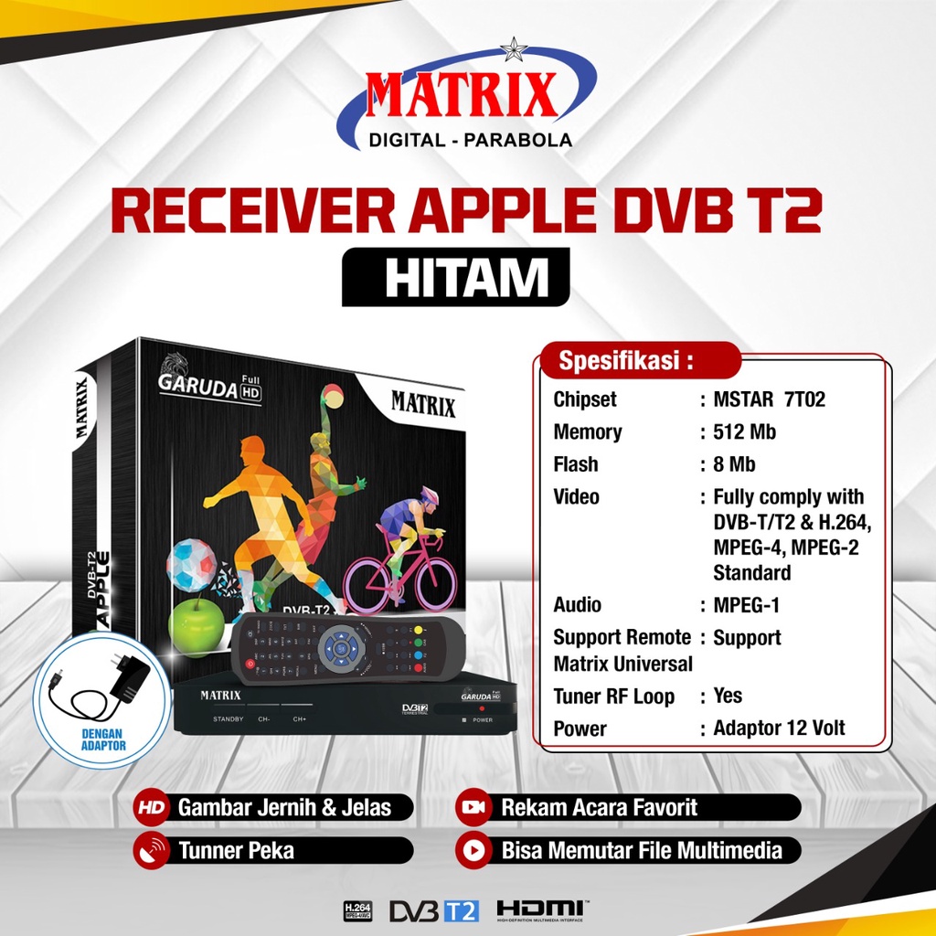 Set Top Box Matrix DVB T2 Apple Hitam