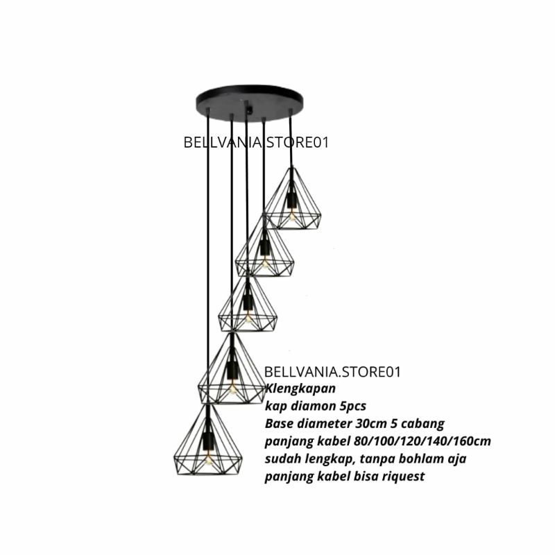 Lampu Gantung Minimalis Void Tangga 5 In 1 Set  Hias Diamond Vintage Dekorasi Ruang Tamu