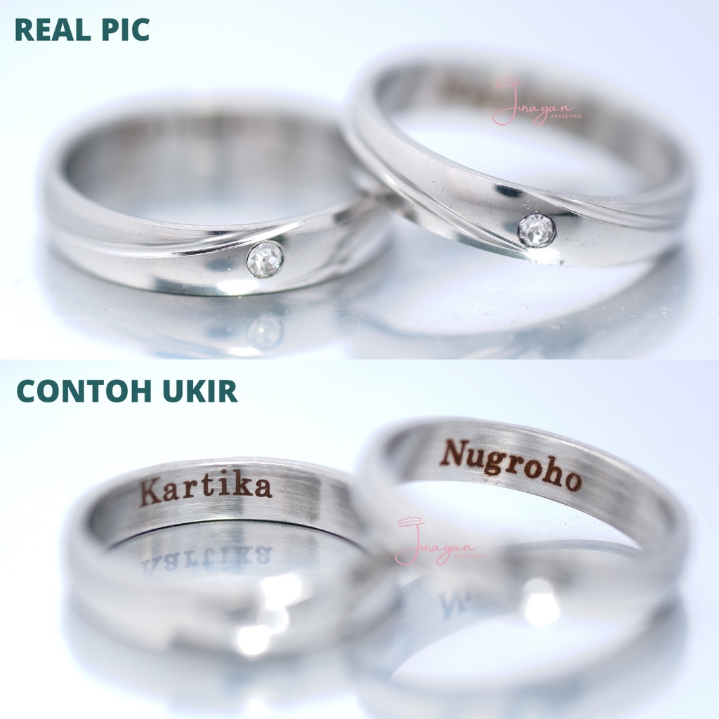 [UKIR NAMA + BOX HATI] Cincin Couple Romantis Titanium M46 Anti Karat Hadiah Tunangan Nikah BONUS Gelang