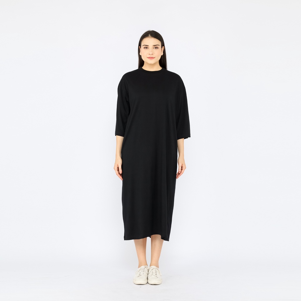 Atasan Dress Oversize Wanita Muslim 7/8 LD130 super comfy Hitam