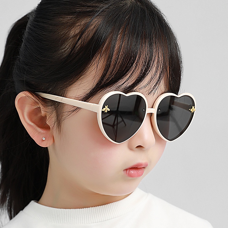 (YUZHU) Kacamata Hitam Motif Kartun Lebah Aksen Glitter Untuk Anak Perempuan