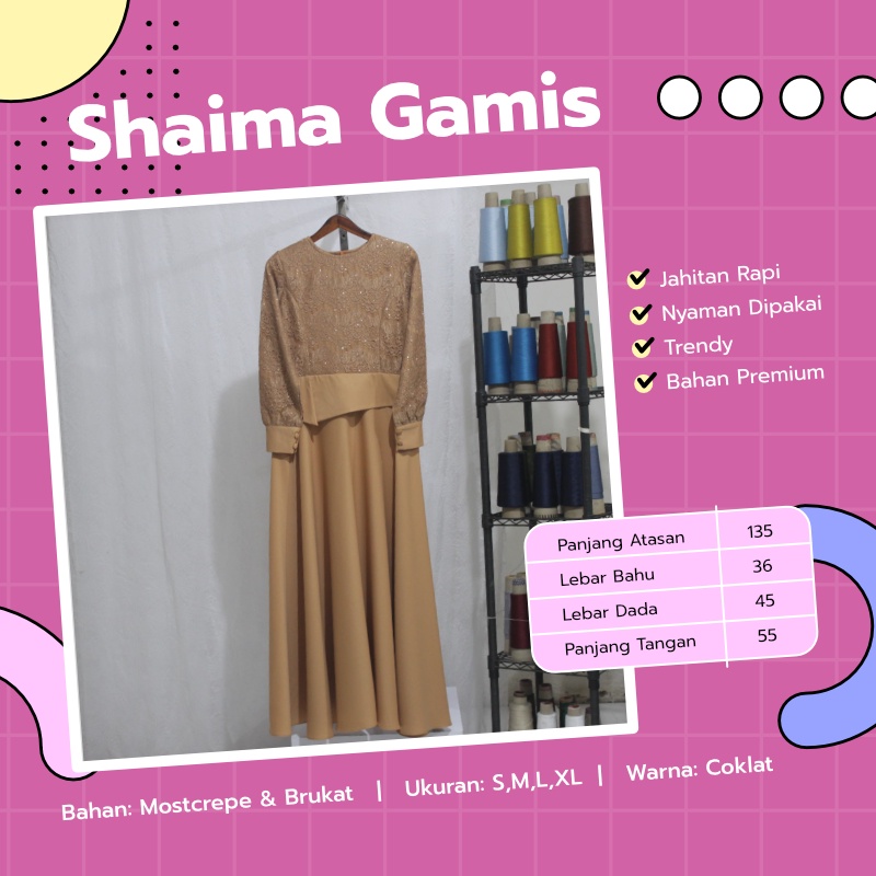 Heidar - Shaima Gamis Bahan Mostcrepe & Brukat Ukuran S M L XL Warna Coklat Mudah Khaki Nude Choco D