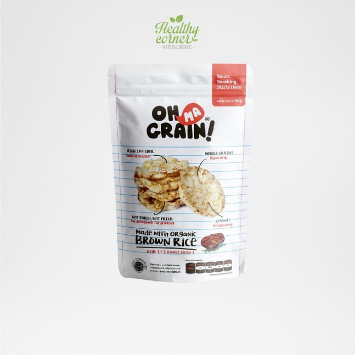 

Oh Ma Grain Organic Brown Rice Crackers Snack Roast Beef 50 gr ~ kp1825