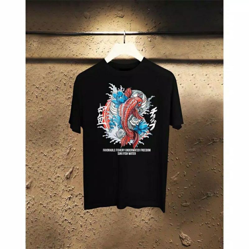 Fourfashion Kaos Pria Kaos Distro SUKI FISH WATER Black FN236