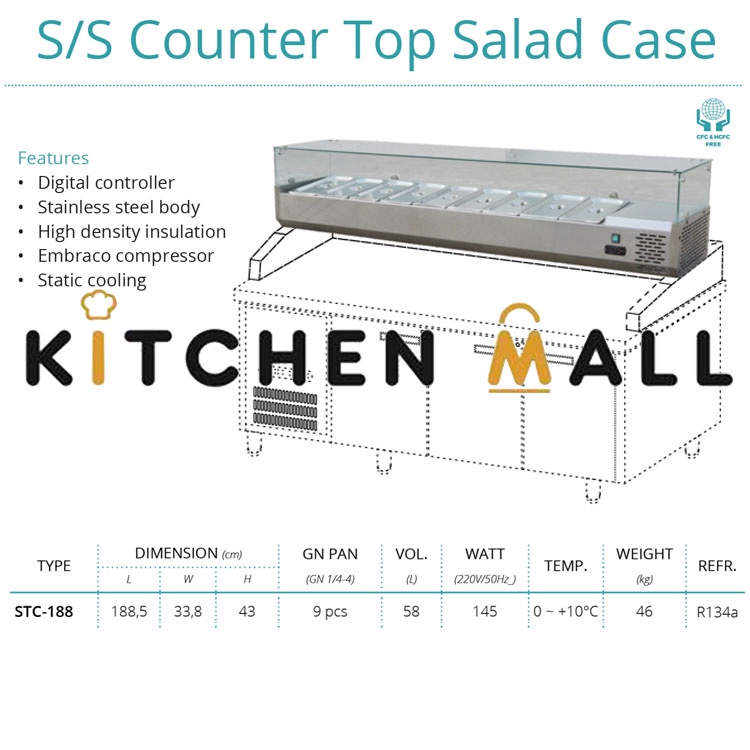 GEA STC-188 SS COUNTER TOP SALAD CASE / TEMPAT MEMAJANG SALAD