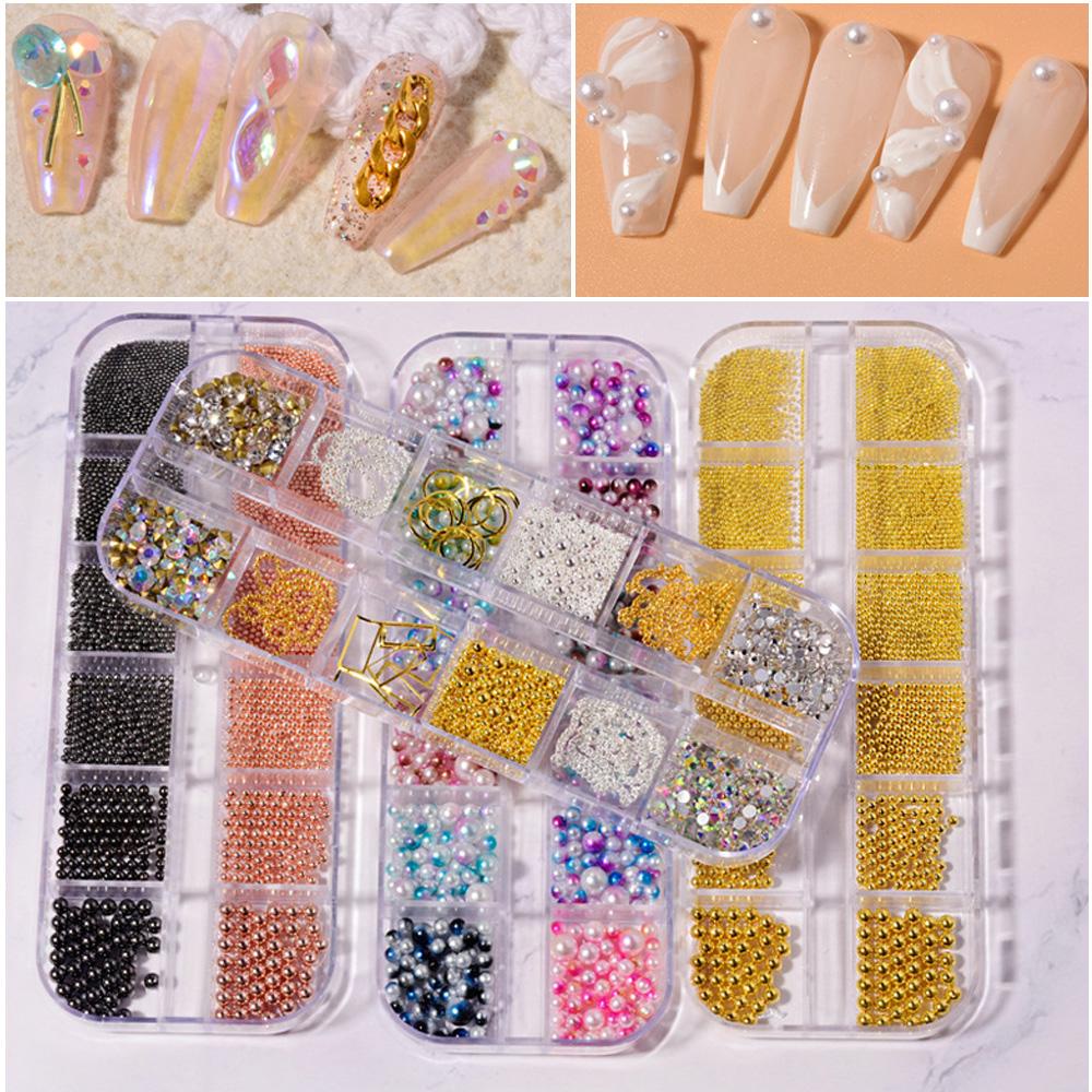 Mxbeauty DIY Nail Art Dekorasi 3D Symphony Pearl Glitter Laser Sparkly Shaped Rivets Nail Rhinestones