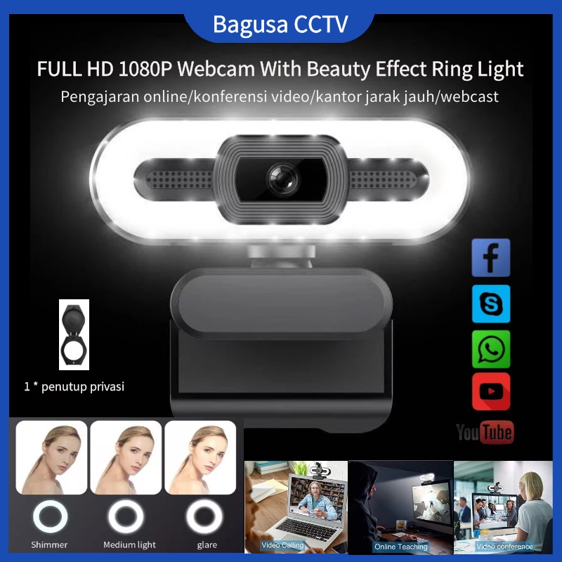 【100% True Hd】3-Level Touch Ring Light Kamera Webcam Laptop With Mic Live Streaming Web Cam Kamera L