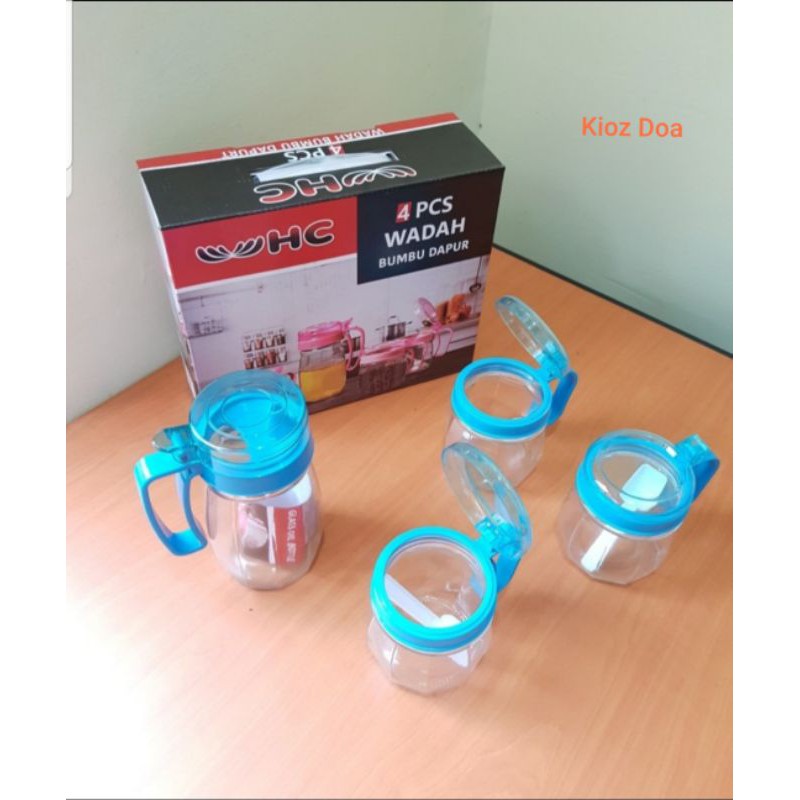 Wadah Bumbu Dapur Dan Minyak HC / Tempat Bumbu Dapur 1 Set Isi 4 Pcs /  Tempat Bumbu Set Merk HC