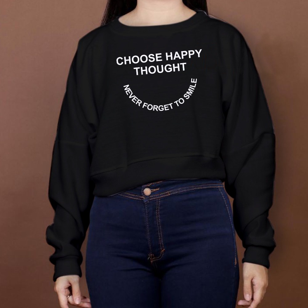 SWEATER CROP WANITA CHOOSE HAPPY OVERSIZE / SWEATER CROP OVERSIZE WANITA TEBAL