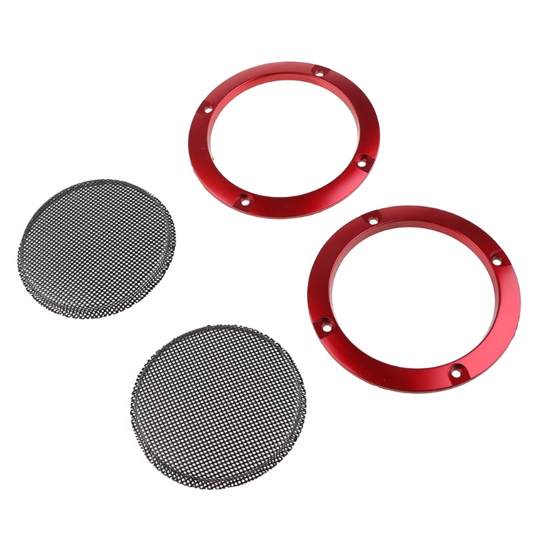 btsg 2Pcs/Lot Red DIY Red 3&quot; Speaker Decorative Circle w/ Protective Grille Mesh Sticker Trim Cover