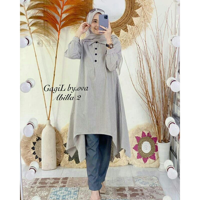 ABILLA 2 By GAGIL FASHION, SET CELANA TUNIK MUSLIM WANITA, TOYOBO KATUN LINEN