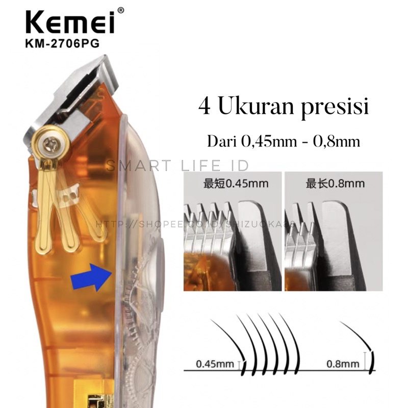 Kemei KM-2706PG Alat Cukur Rambut Transparant Cover Hair Clipper Elektrik Mesin Cukuran KM 2706 PG