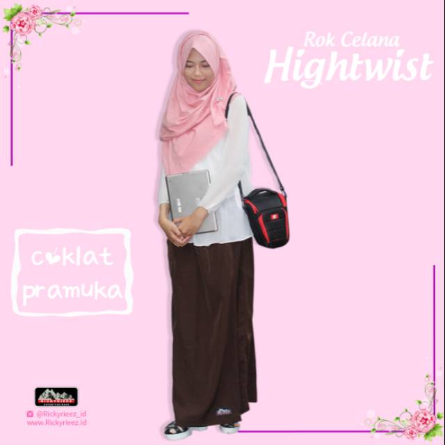 Rok Celana Muslim Wanita Rickyrieez High Twist Kantor Coklat Pramuka