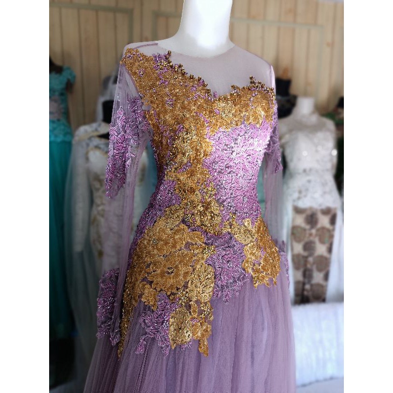 preloved kebaya pengantin gaun pengantin lilac ungu dusty full payet