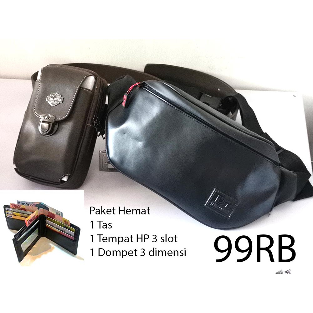 Paket hemat Tas selempang pria Dompet HP dan  dompet kulit