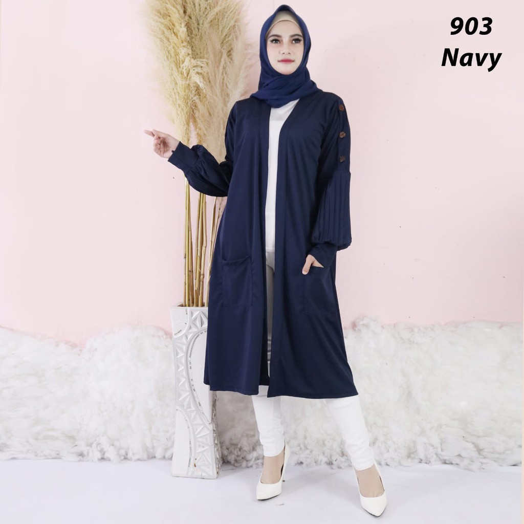 Long Cardigan Outer Panjang Wanita 903 Tangan Plisket Luaran Panjang Wanita Long Cardi Oversize