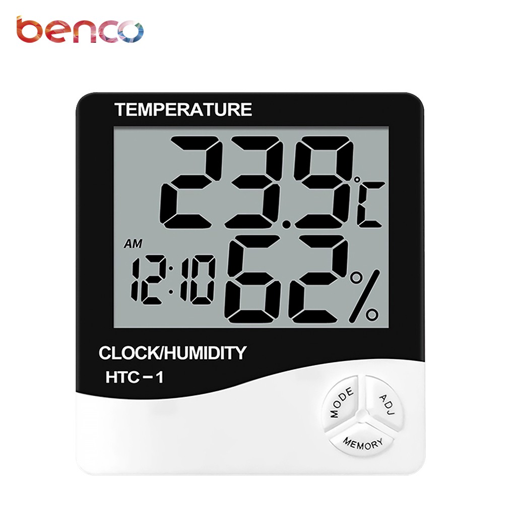 BENCO Alarm Jam Meja Kalender Digital dengan Thermometer Hygrometer Pengukur Suhu Ruangan