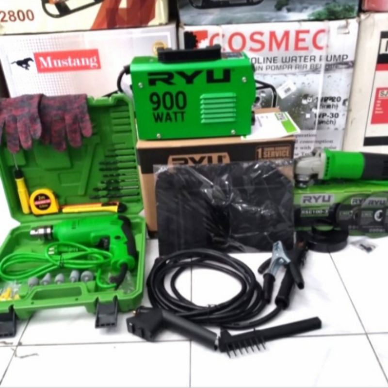 Paket mesin las RYU 900watt+Bor koper 22pcs RYU+Gerindra RYU