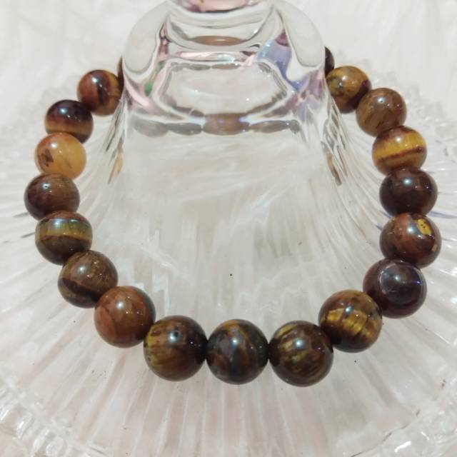 Gelang Batu Tiger Eye Coklat 10mm Elastis