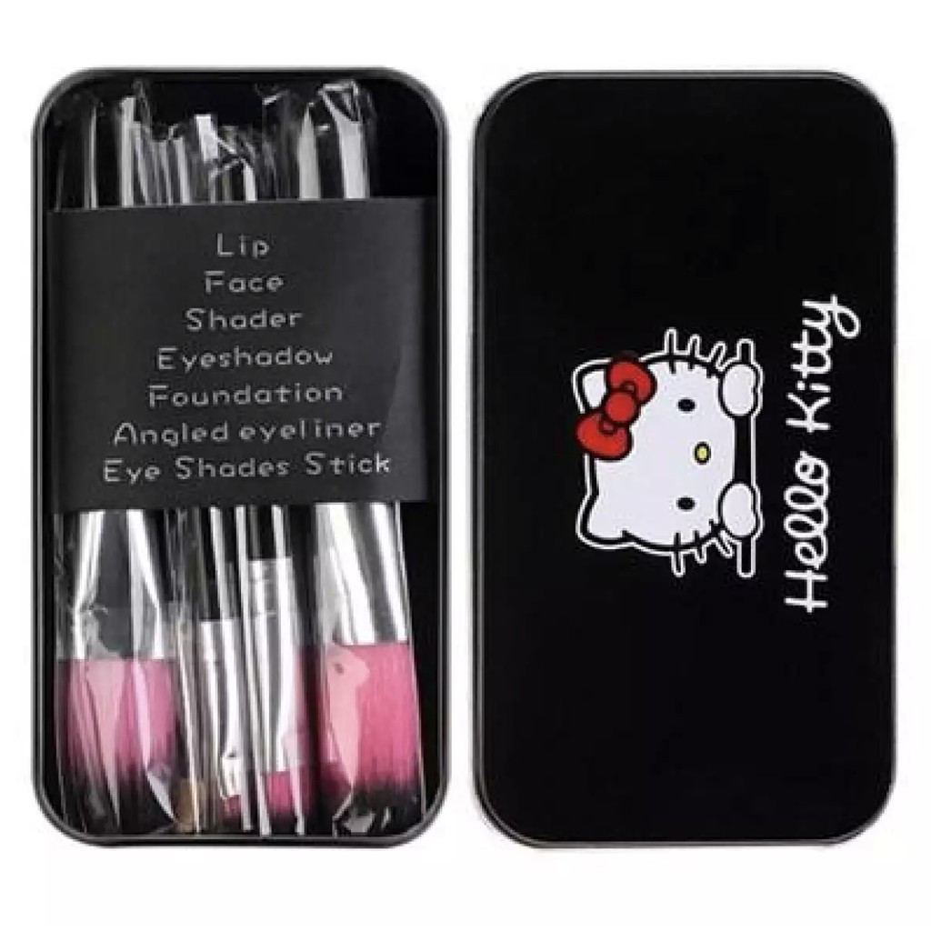 Kuas Make Up KOTAK KALENG KUAS SET MAKE UP / BRUSH KIT SET HELLO KITTY - DORAEMON KALENG ISI 7 PC