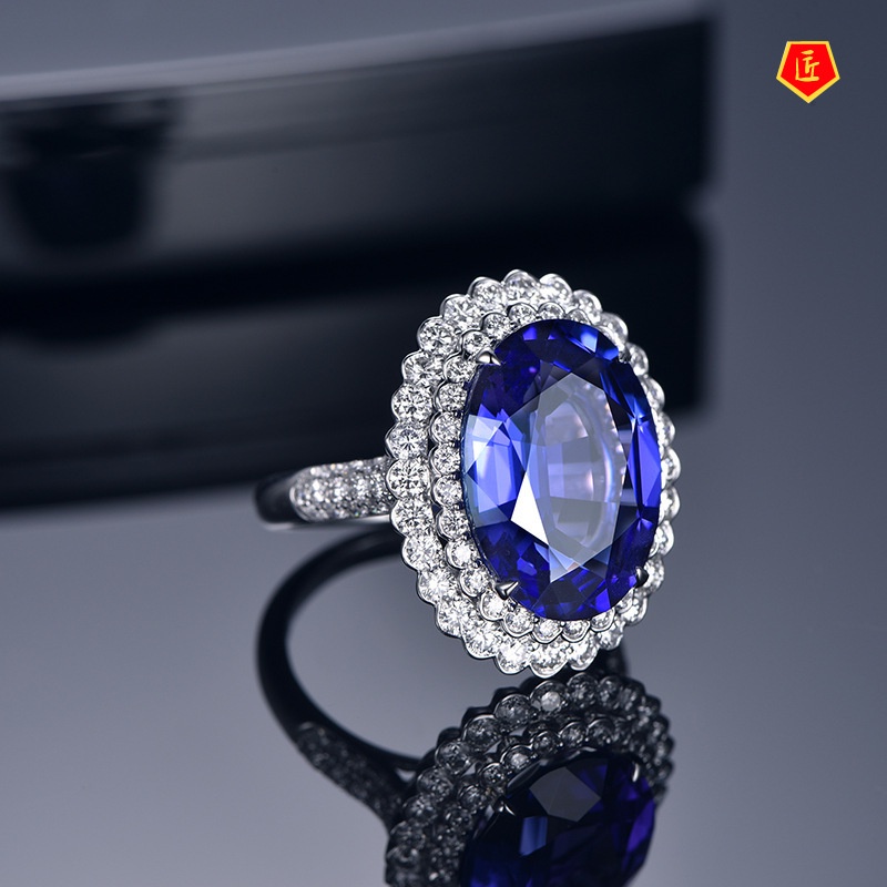 [Ready Stock]Elegant Luxury Sapphire Open Ring