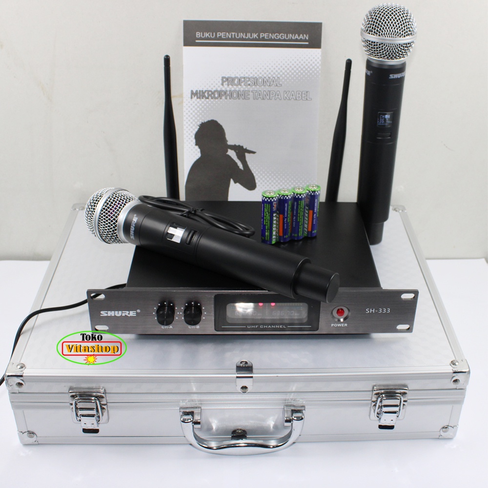 MICROPHONE WIRELESS SHURE SH-333 MIC VOCAL PROFESIONAL BOX KOPER