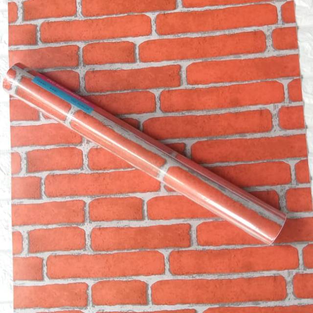 Wallpaper stiker dinding minimalis motif bata merah