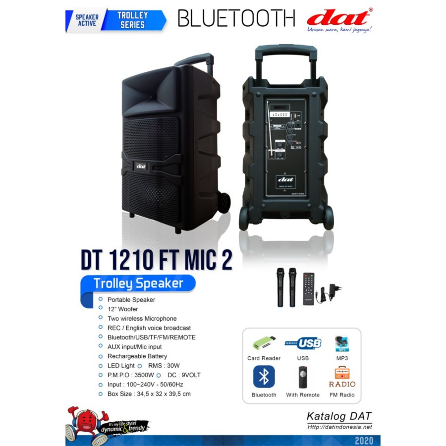 Grosir Speaker Aktif 12 bluetooth Inch Portable DAT DT 1210FT 12 Inch