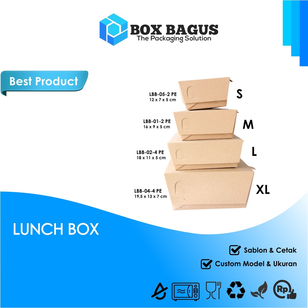 LUNCH BOX (L) 18x11x5 KRAFT 325 GSM LAMINASI - DUS KOTAK HAMPERS MAKANAN NASI MIE BUBUR KUE SNACK