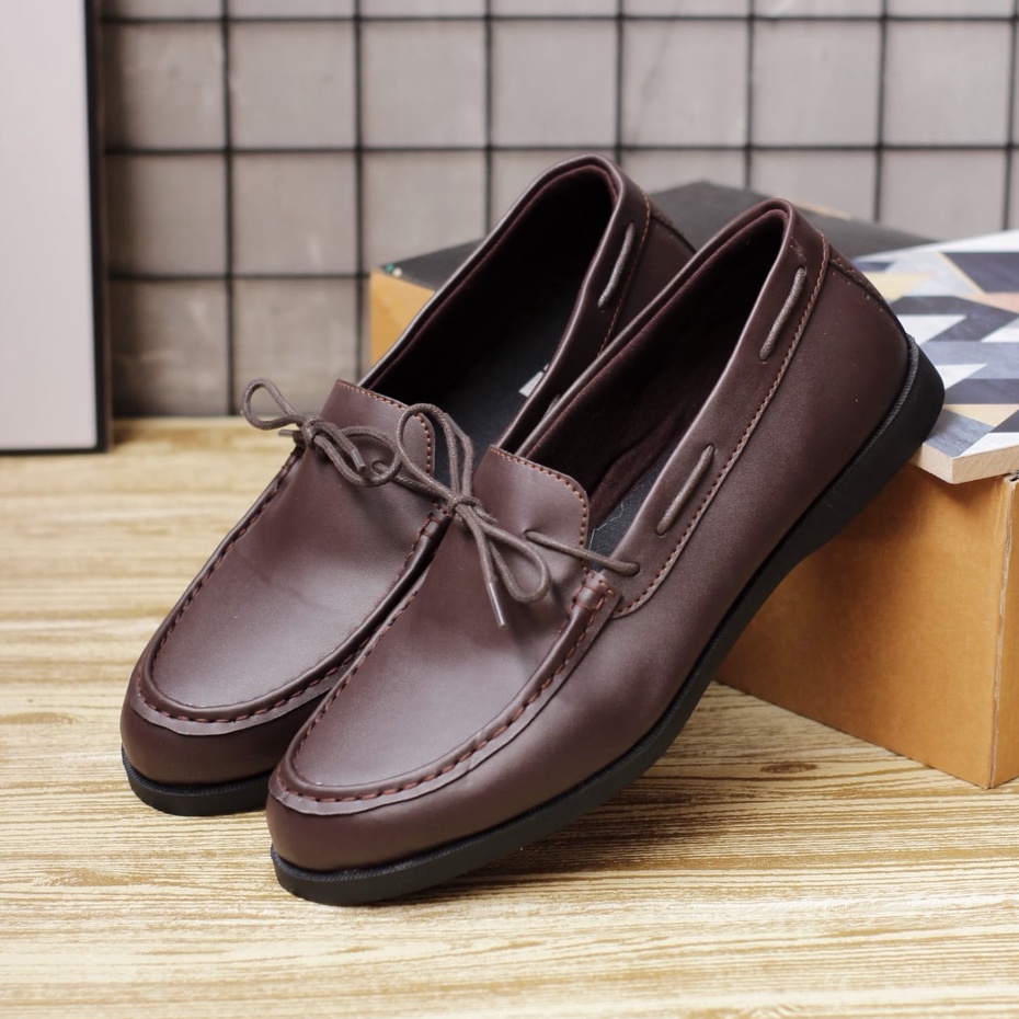 MOLK|Sepatu Casual Kasual Slip On Pria Trendy Kulit Syintetik Pantofel Hitam Tali Kerja Kantor Pria Semi Formal