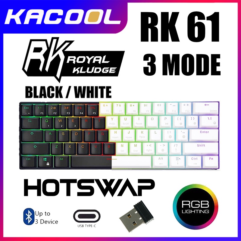 RK61 RGB Mekanik Keyboard 60% 3 Mode 61 Tombol Bluetooth Nirkabel