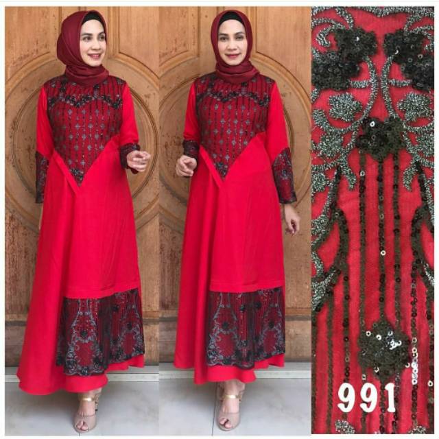 Gamis tile payet/gamis kombinasi /most crepe/gamis pesta/dress muslim/dress