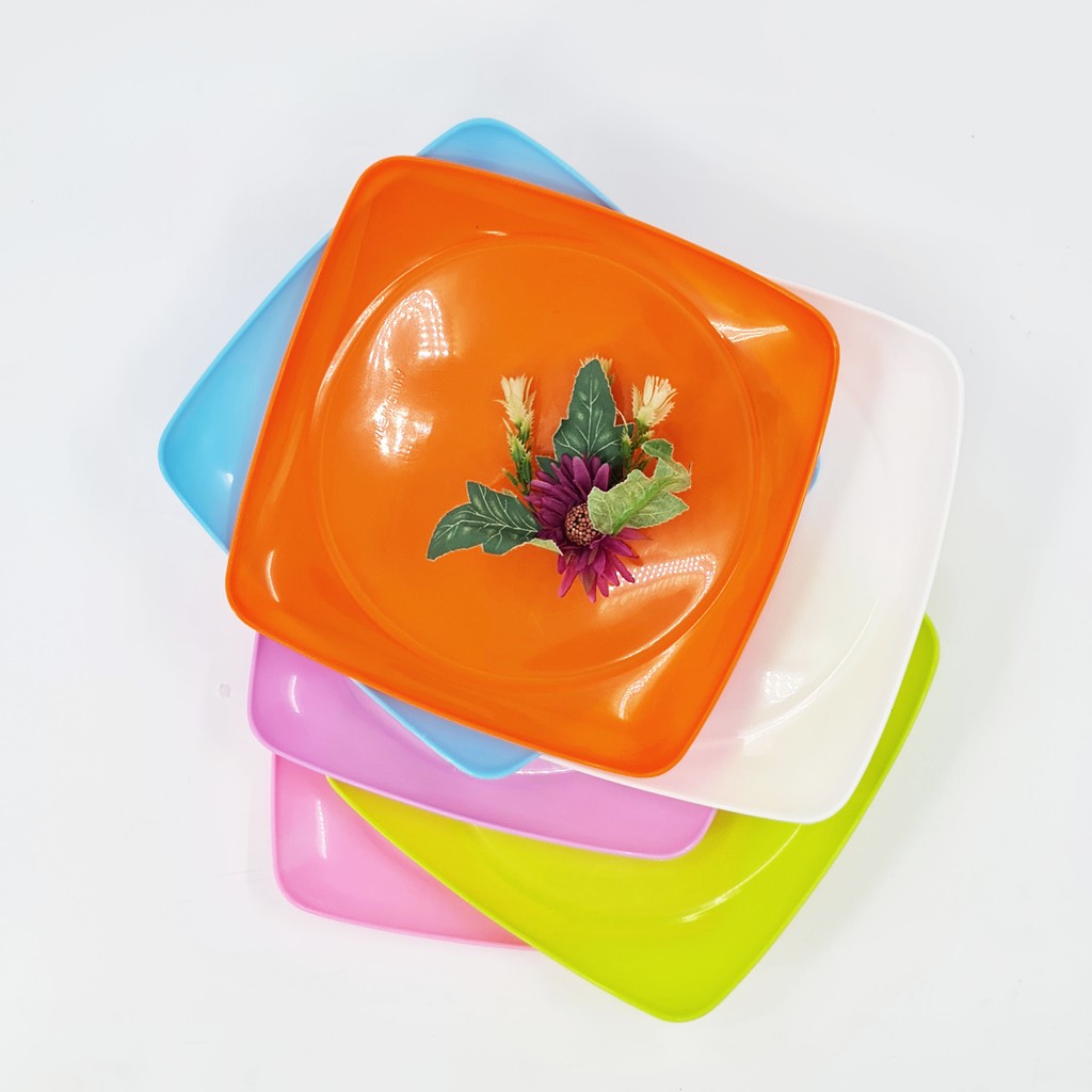 PIRING PLASTIK PIRING MAKAN PLASTIK KOTAK PIRING POLOS WARNA WARNI ISI 6PCS