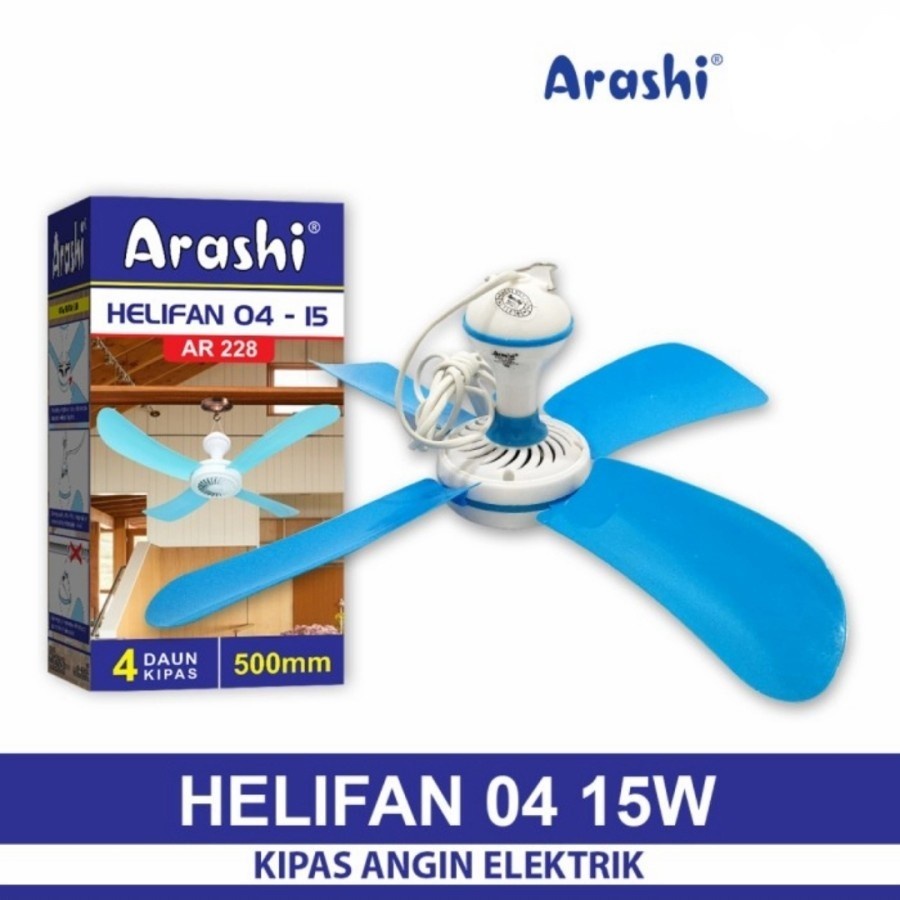 Arashi Kipas Angin Gantung 4 Baling Helifan 15 Watt