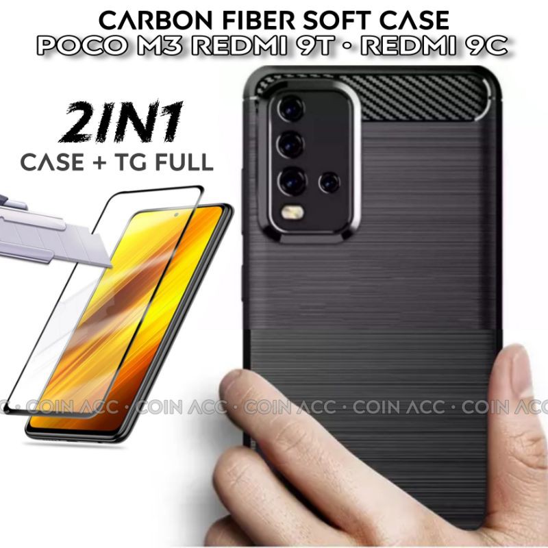 2in1 CARBON CASE ORIGINAL IPAKY + TG FULL 360 for REDMI 9T 9C POCO M3