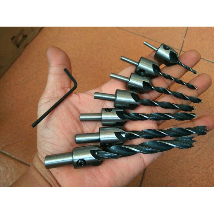 Mata Bor Countersink Chamfer Set 7pcs countershink drill bit counter sink shink bits kepala sekrup