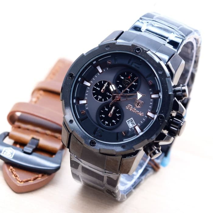 JAM PRIA TETONIS 1132 CHRONO ACTIVE + KULIT ORI ANTI AIR (ADA 4 WARNA) - I BLACK BROWN