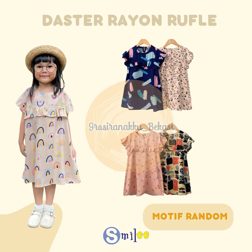 Daster Anak Rayon Rufel Smile Mix Motif Size 1-5tahun