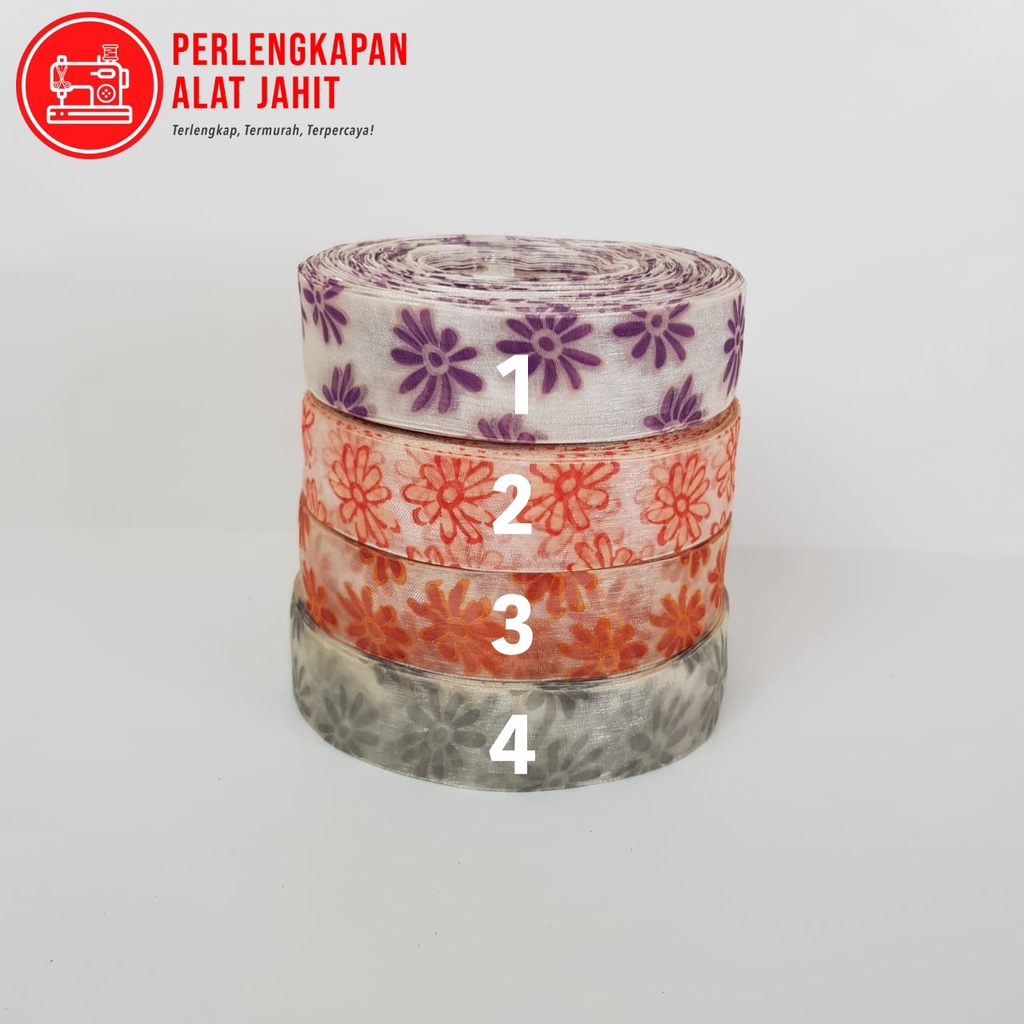 

(Meteran) Pita Organdi Motif Bunga Daisy 1 inch = 25 mm | Pita Kado Bingkisan Seserahan Hampers