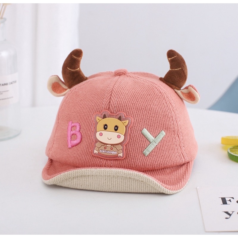 Topi Baseball Anak Bayi Balita Model Cute Cow Untuk Anak Laki Anak Perempuan-Pink