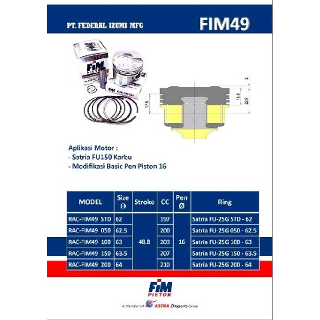 BARU Piston Kit atau seher FIM Satria FU