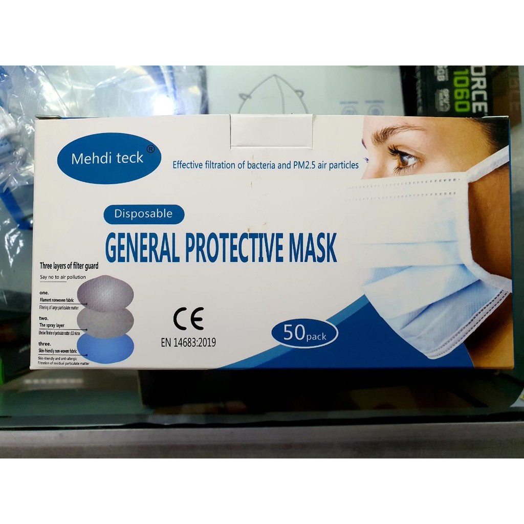 MASKER 3 PLY / SURGICAL MASK / DISPOSABLE MASK / MASKER MULUT ISI 50pc