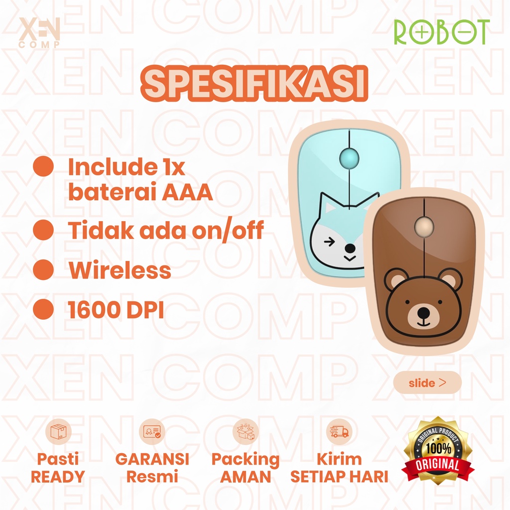 ROBOT M330 Safari Mouse Wireless 2.4GHz Silent Click 1600DPI Karakter - Garansi 1 Tahun