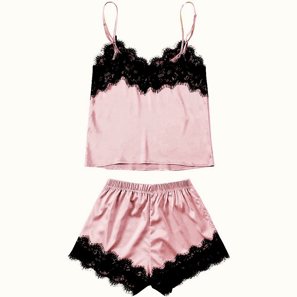 RV® Baju Tidur Lingerie Sexy Wanita Import Sleepwear Bahan Silk Set Wanita 1061-PEACH