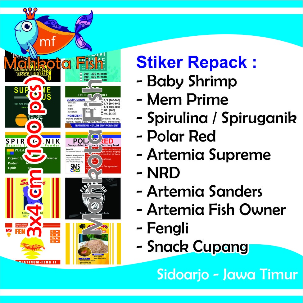 Stiker Repack (3x4) | Mem | Supreme | FishOwner | NRD | Polar Red | Spirulina | Baby Shrimp | Fengli | Sanders | Snack Cupang