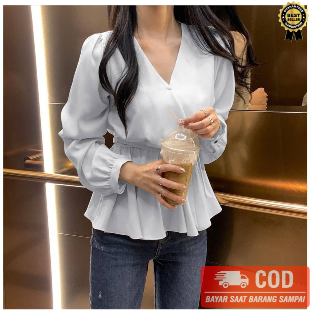 Blouse Korea Style Julia - Blouse Wanita Lengan Pendek Kekinian - Baju Atasan Wanita Terbaru Blouse