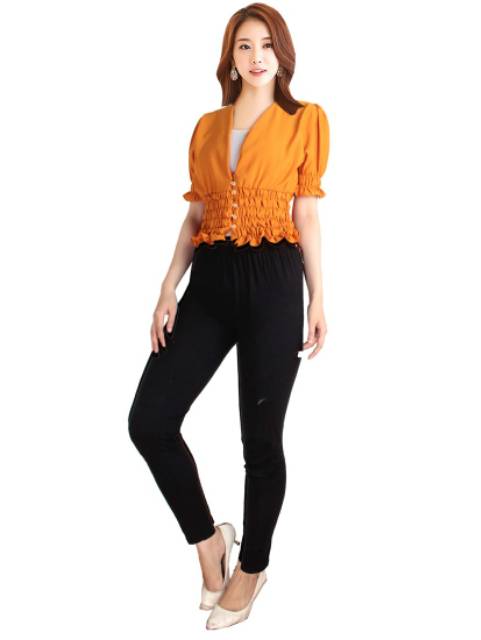 V neck button simple blouse (blouse v neck kancing depan)