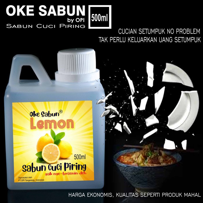 Sabun cuci piring 500ml Lemon wangi segar keset di piring Produk OPI baru By Oke Sabuny sudah ada izin edar resmi by Oke sabun suplayer