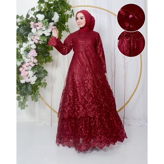Gamis Tingkat Kalista / Gamis Tingkat Tulle Mutiara / Gamis Brokat Tulle Bordir / Gamis Import / Gam