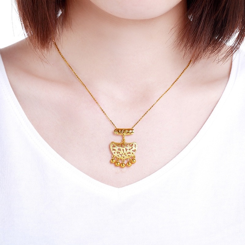 [Ready Stock]Fashion Vintage Gold Plated Pendant Longevity Lock Necklace